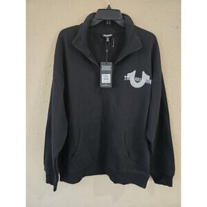 True Religion Sweater Mens Black Relaxed Mock 1/4 Zip Sweatshirt, Medium $129